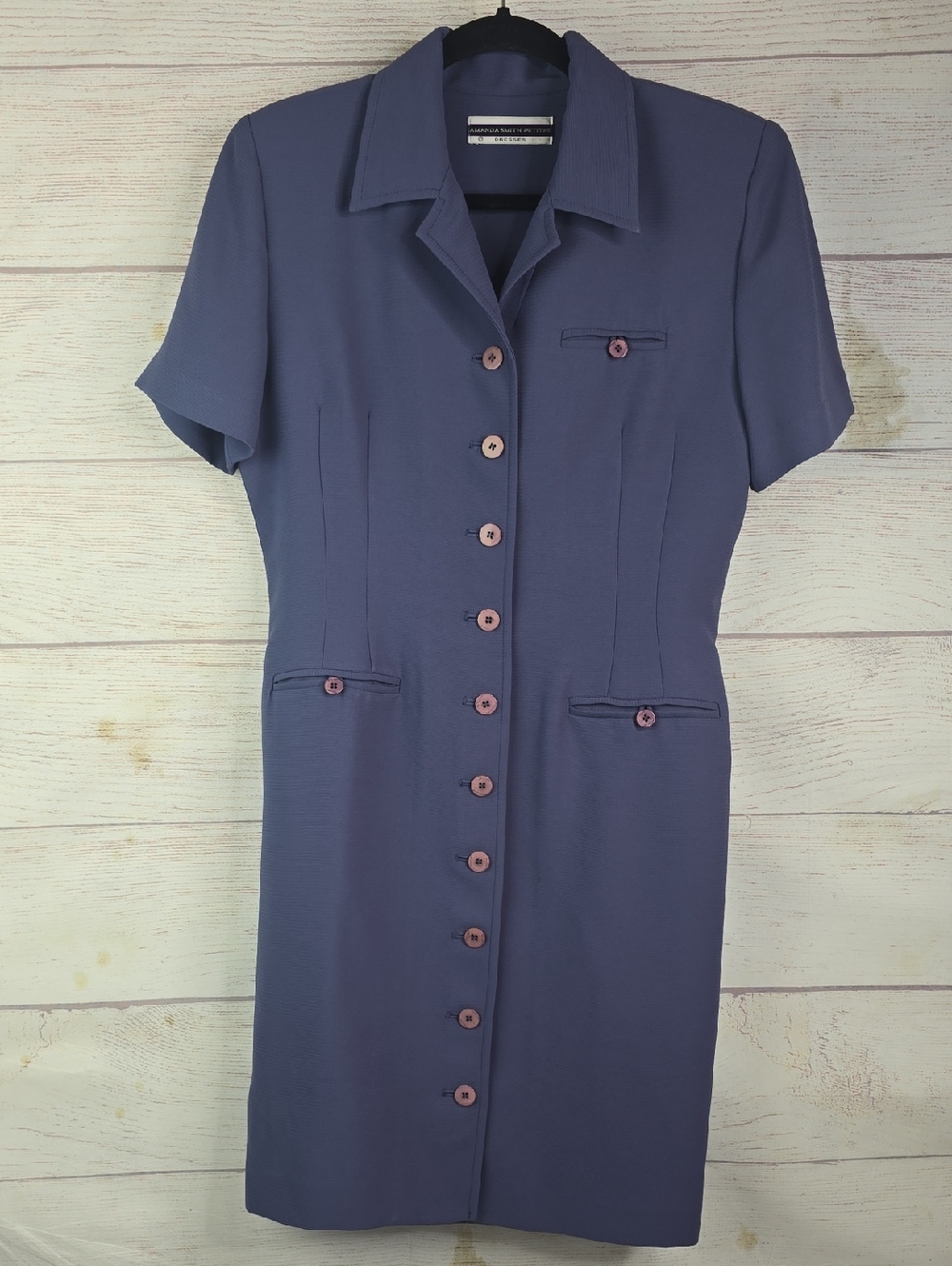 Amanda Smith Petites Vintage Button-Front Midi Dress in Dusty Blue Sz 8P